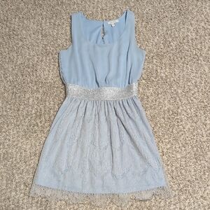 Vintage Y2K dELiA*s Dress Chiffon Lace Glitter Mini Dress Powder Blue Size 0/2